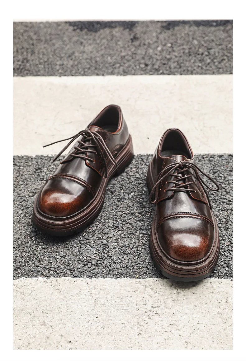 Height Increasing Vintage British Men Casual Leather Shoes Dress Tooling Boots Outdoor Business Loafers Spring Summer Shoes