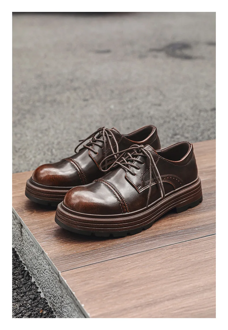 Height Increasing Vintage British Men Casual Leather Shoes Dress Tooling Boots Outdoor Business Loafers Spring Summer Shoes