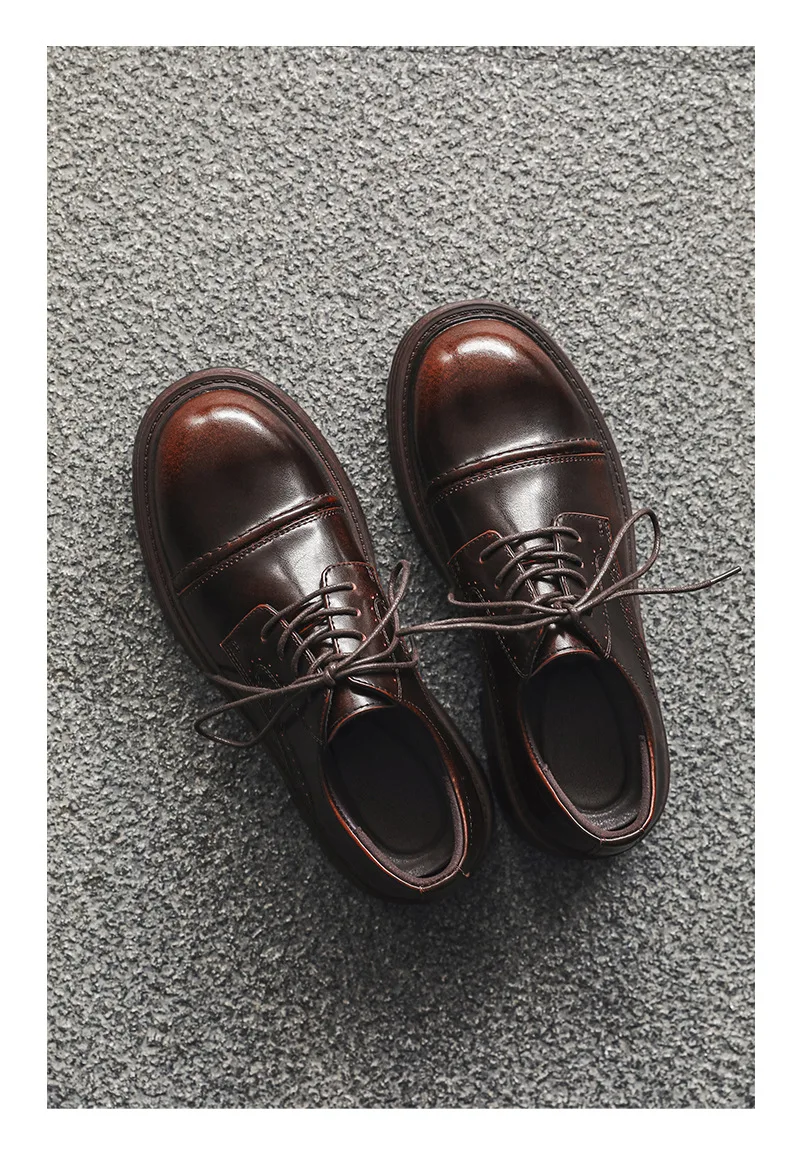 Height Increasing Vintage British Men Casual Leather Shoes Dress Tooling Boots Outdoor Business Loafers Spring Summer Shoes