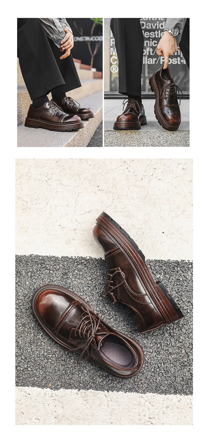 Height Increasing Vintage British Men Casual Leather Shoes Dress Tooling Boots Outdoor Business Loafers Spring Summer Shoes