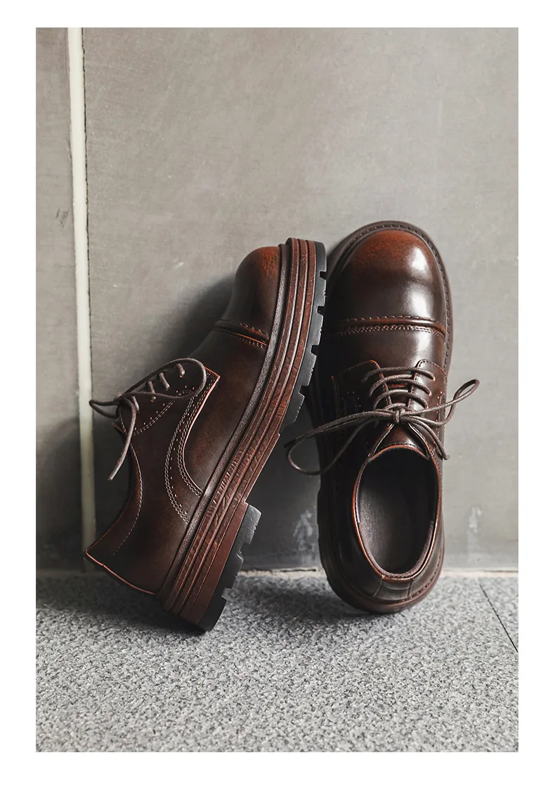 Height Increasing Vintage British Men Casual Leather Shoes Dress Tooling Boots Outdoor Business Loafers Spring Summer Shoes