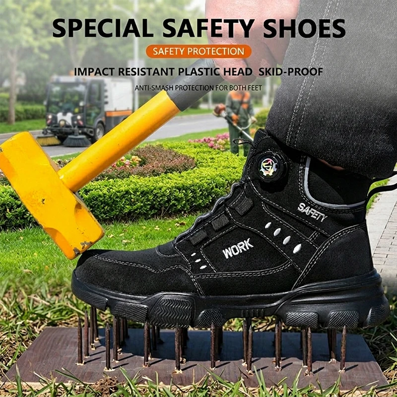 High‑Top Rotary Knob Lightweight Breathable Safety Footwear Steel Toe Anti‑smash Puncture‑Proof Work Shoes For Freight Station