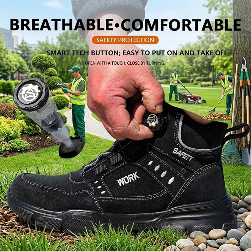 High‑Top Rotary Knob Lightweight Breathable Safety Footwear Steel Toe Anti‑smash Puncture‑Proof Work Shoes For Freight Station