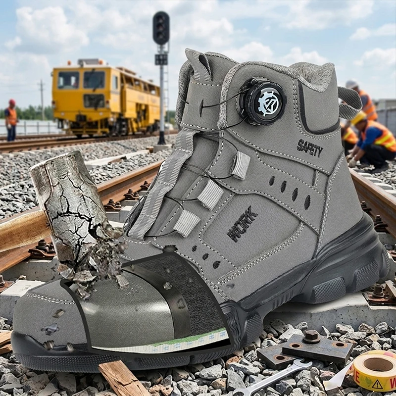 High‑Top Rotary Knob Lightweight Breathable Safety Footwear Steel Toe Anti‑smash Puncture‑Proof Work Shoes For Freight Station