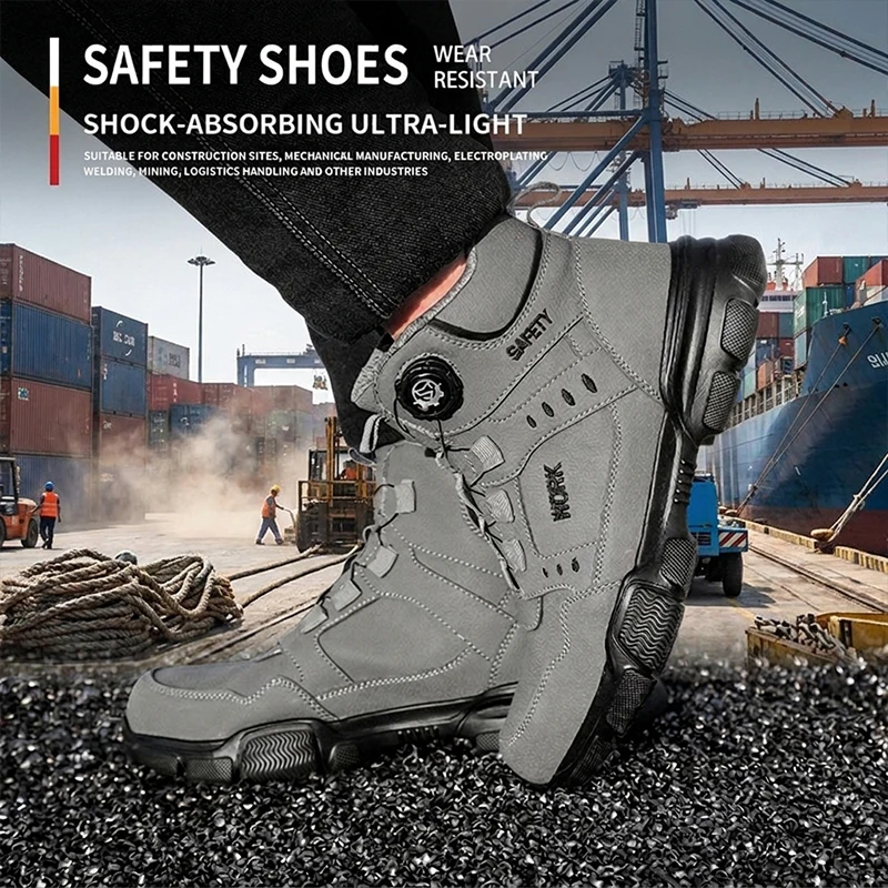 High‑Top Rotary Knob Lightweight Breathable Safety Footwear Steel Toe Anti‑smash Puncture‑Proof Work Shoes For Freight Station