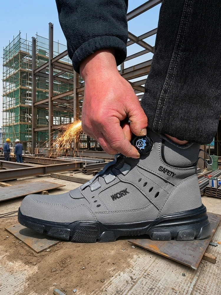 High‑Top Rotary Knob Lightweight Breathable Safety Footwear Steel Toe Anti‑smash Puncture‑Proof Work Shoes For Freight Station
