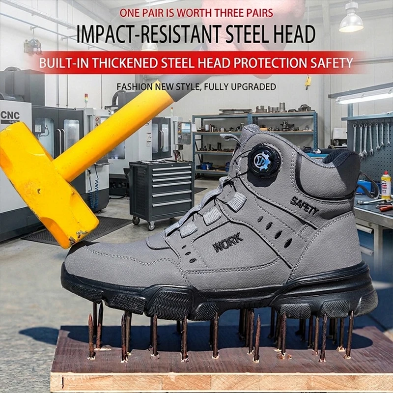 High‑Top Rotary Knob Lightweight Breathable Safety Footwear Steel Toe Anti‑smash Puncture‑Proof Work Shoes For Freight Station