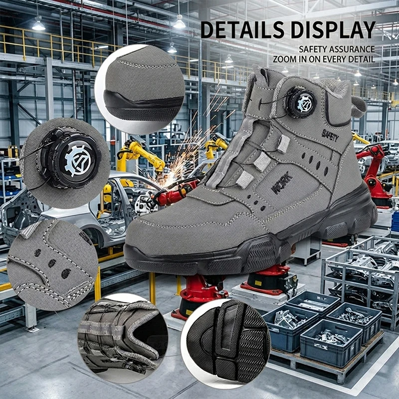 High‑Top Rotary Knob Lightweight Breathable Safety Footwear Steel Toe Anti‑smash Puncture‑Proof Work Shoes For Freight Station