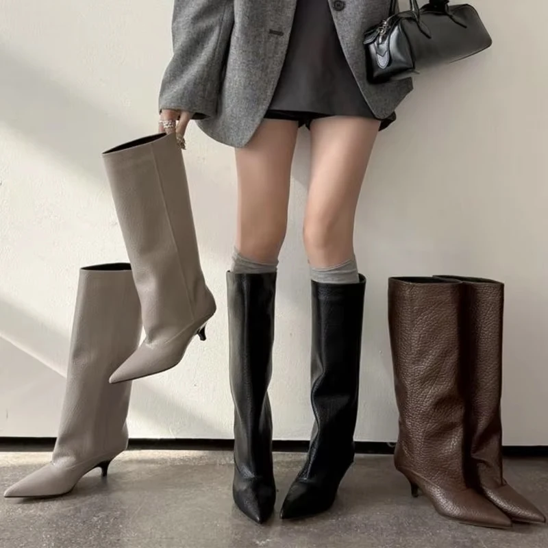 JOZHAMTA Size 34-43 2027 New Women Real Leather Knee Boots Low Heels Winter Shoes For Sexy Woman Lady Autumn Dress Long Boots