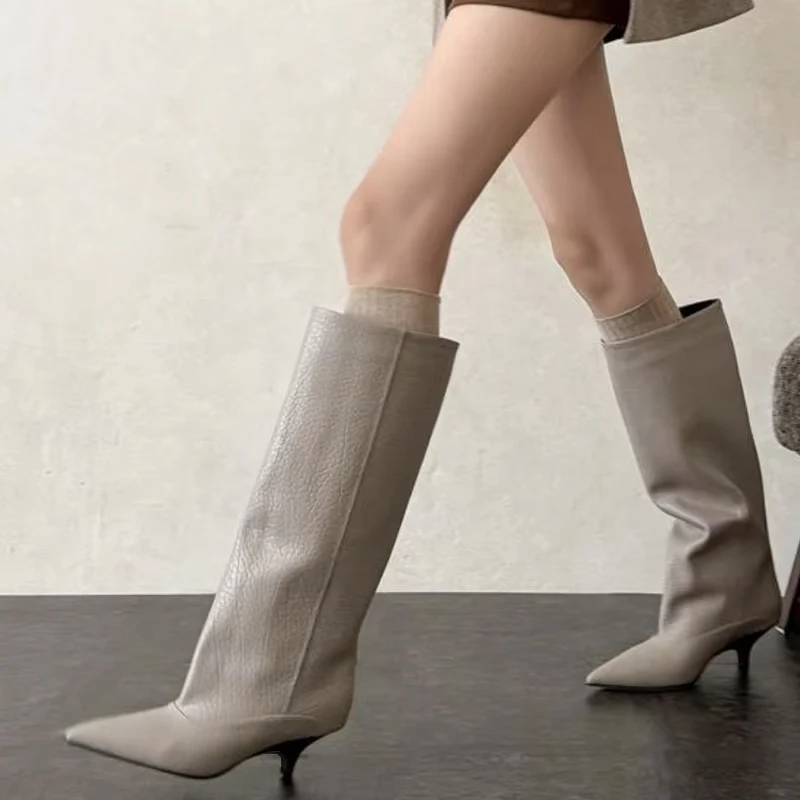 JOZHAMTA Size 34-43 2027 New Women Real Leather Knee Boots Low Heels Winter Shoes For Sexy Woman Lady Autumn Dress Long Boots