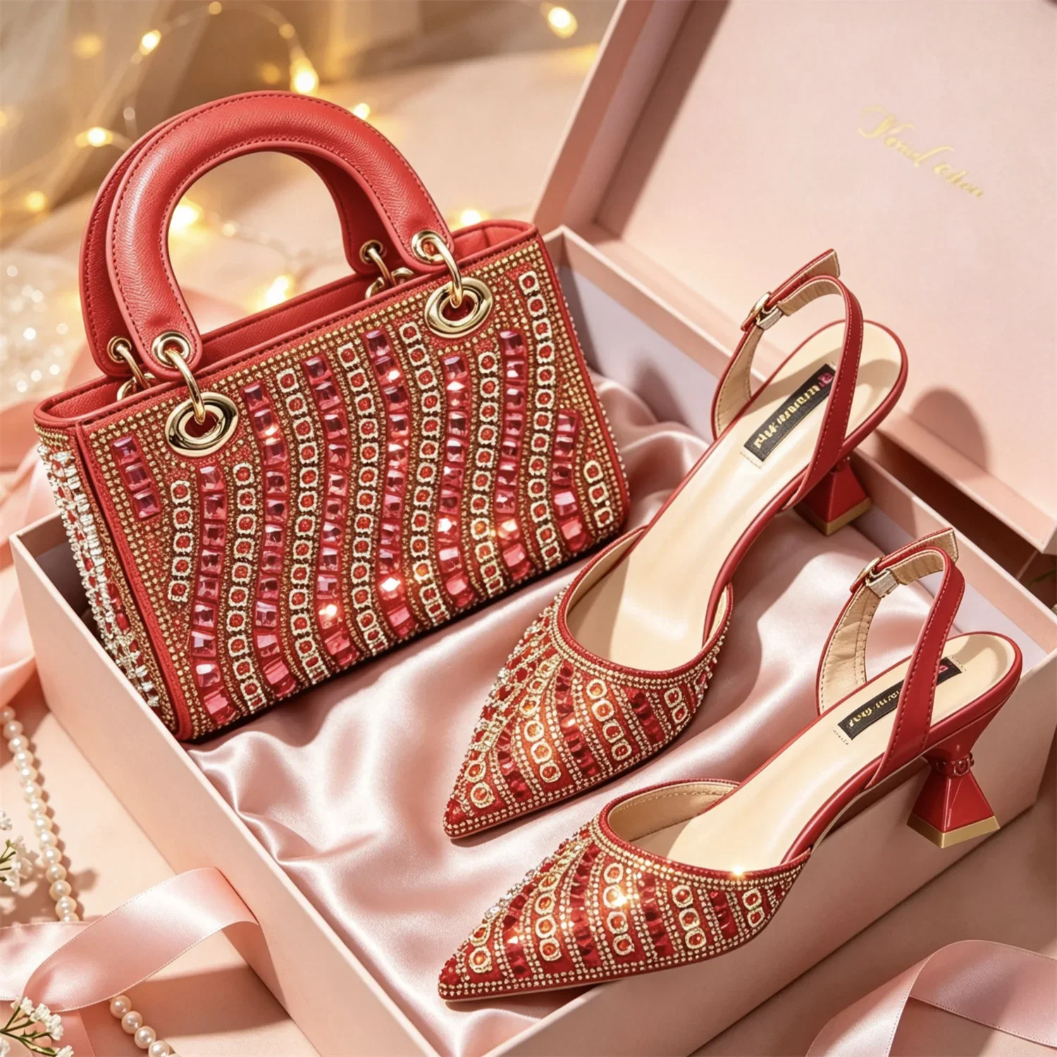 Italian Shoes with Matching Bags Set Decorated with Rhinestone African Shoes for Women Mid Heels Party Pumps Plus Size Heels 43