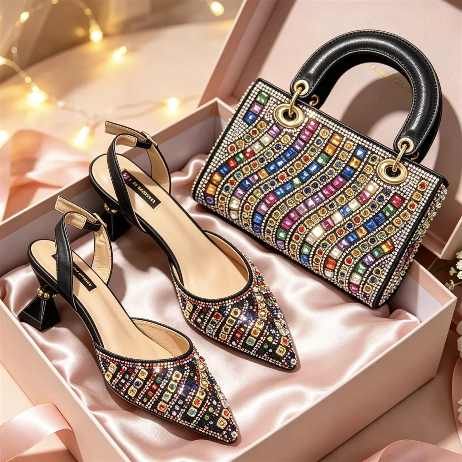 Italian Shoes with Matching Bags Set Decorated with Rhinestone African Shoes for Women Mid Heels Party Pumps Plus Size Heels 43