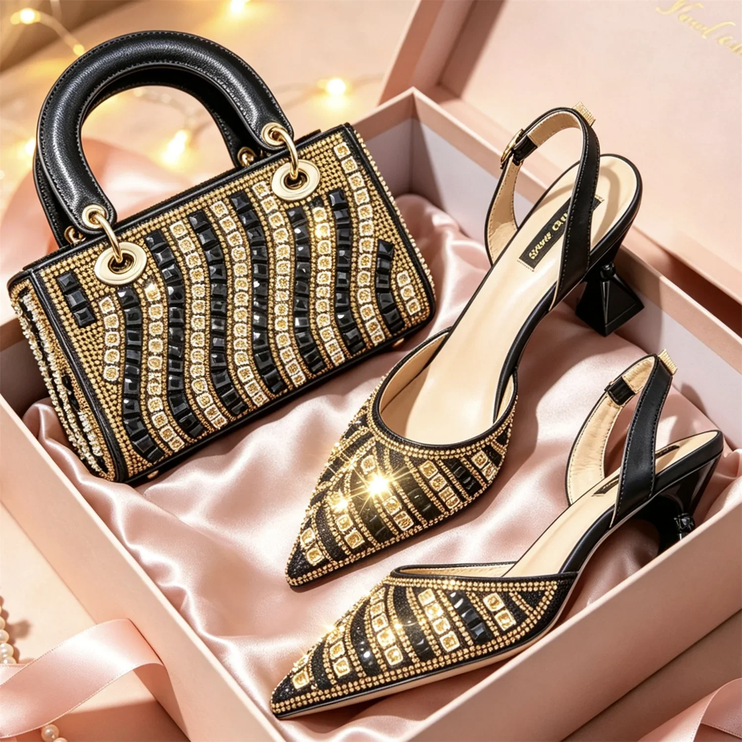 Italian Shoes with Matching Bags Set Decorated with Rhinestone African Shoes for Women Mid Heels Party Pumps Plus Size Heels 43