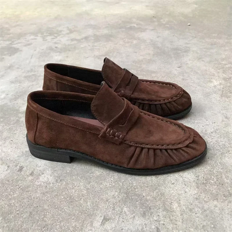 Dilalula 2026 Classic Genuine Leather Pleated Loafers Women French Style Low Heels Slip On Pumps Female Casual Shoes Plus Size