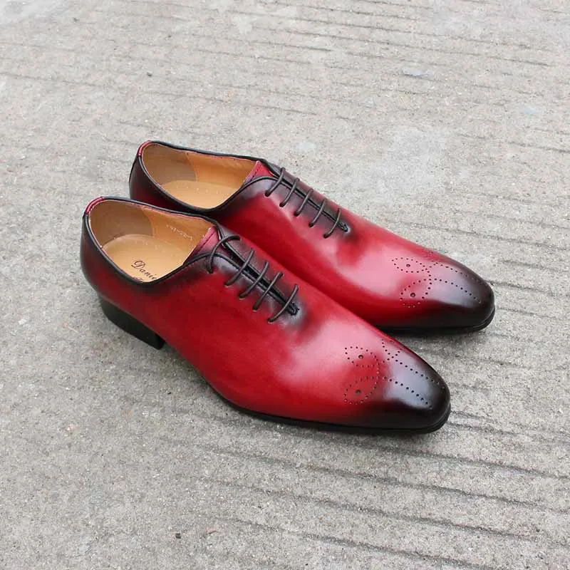 Italian Mens Genuine Leather Dress Shoes Blue Purple Oxfords Wedding Party Formal Shoes Whole Cut Elegant Men's Footwear
