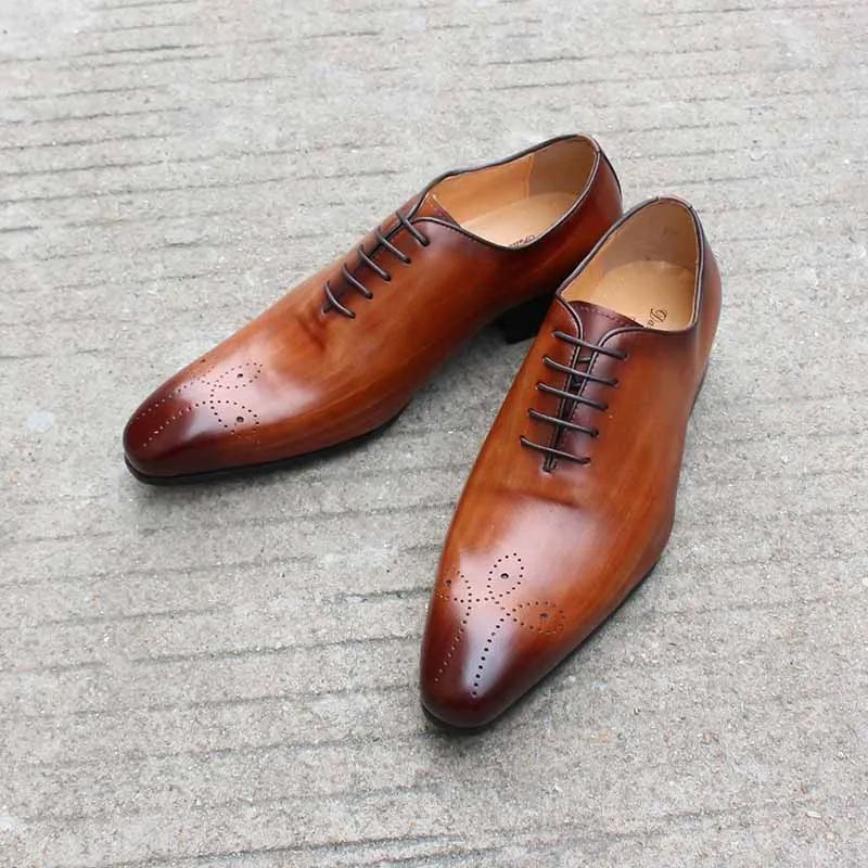 Italian Mens Genuine Leather Dress Shoes Blue Purple Oxfords Wedding Party Formal Shoes Whole Cut Elegant Men's Footwear