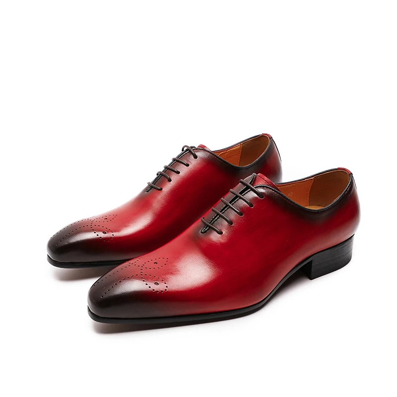 Italian Mens Genuine Leather Dress Shoes Blue Purple Oxfords Wedding Party Formal Shoes Whole Cut Elegant Men's Footwear