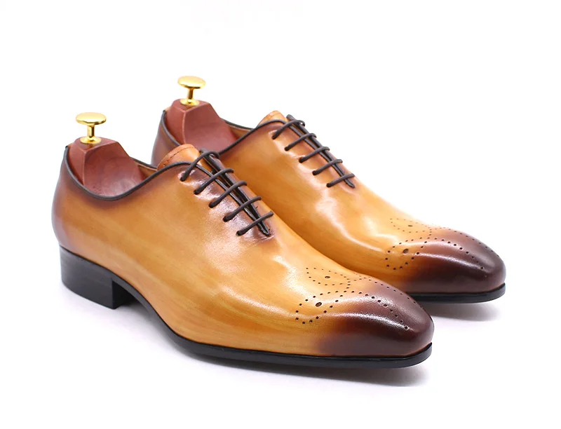 Italian Mens Genuine Leather Dress Shoes Blue Purple Oxfords Wedding Party Formal Shoes Whole Cut Elegant Men's Footwear