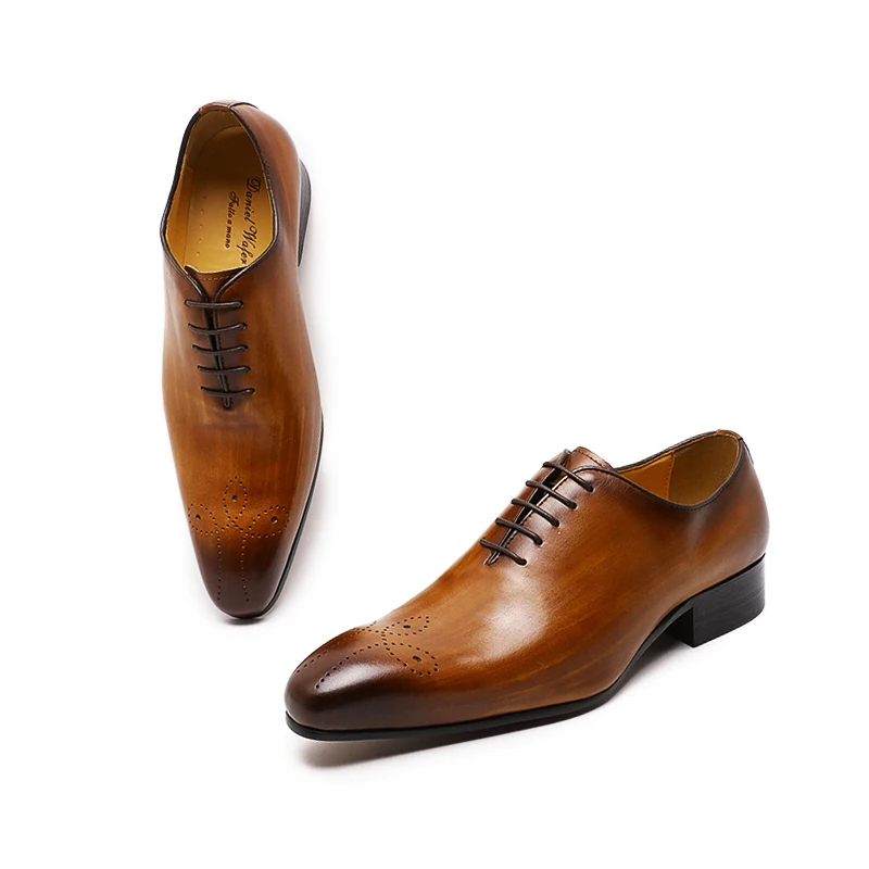 Italian Mens Genuine Leather Dress Shoes Blue Purple Oxfords Wedding Party Formal Shoes Whole Cut Elegant Men's Footwear