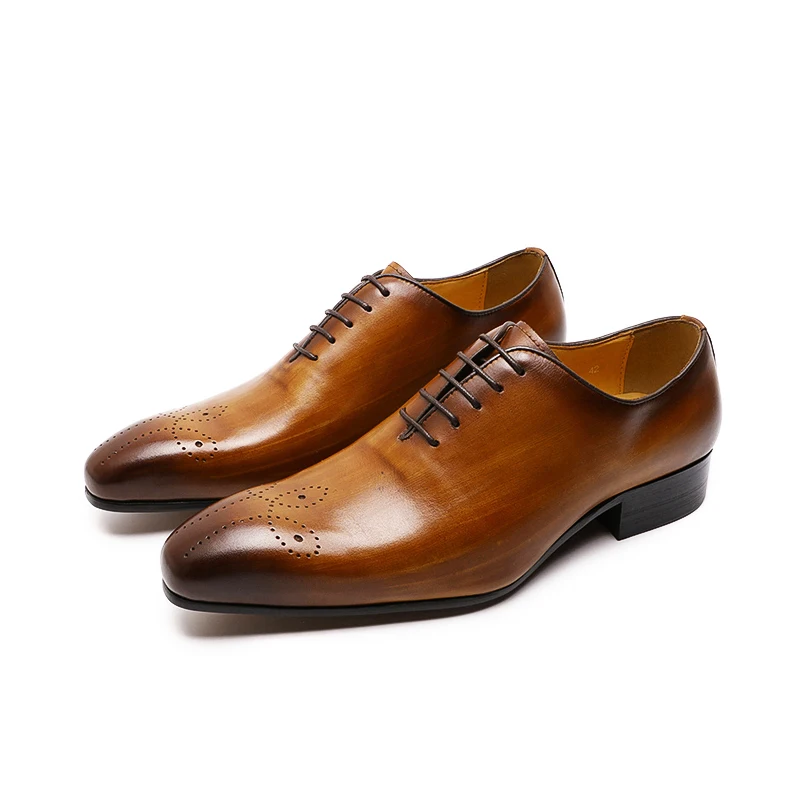 Italian Mens Genuine Leather Dress Shoes Blue Purple Oxfords Wedding Party Formal Shoes Whole Cut Elegant Men's Footwear