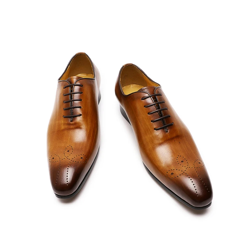 Italian Mens Genuine Leather Dress Shoes Blue Purple Oxfords Wedding Party Formal Shoes Whole Cut Elegant Men's Footwear