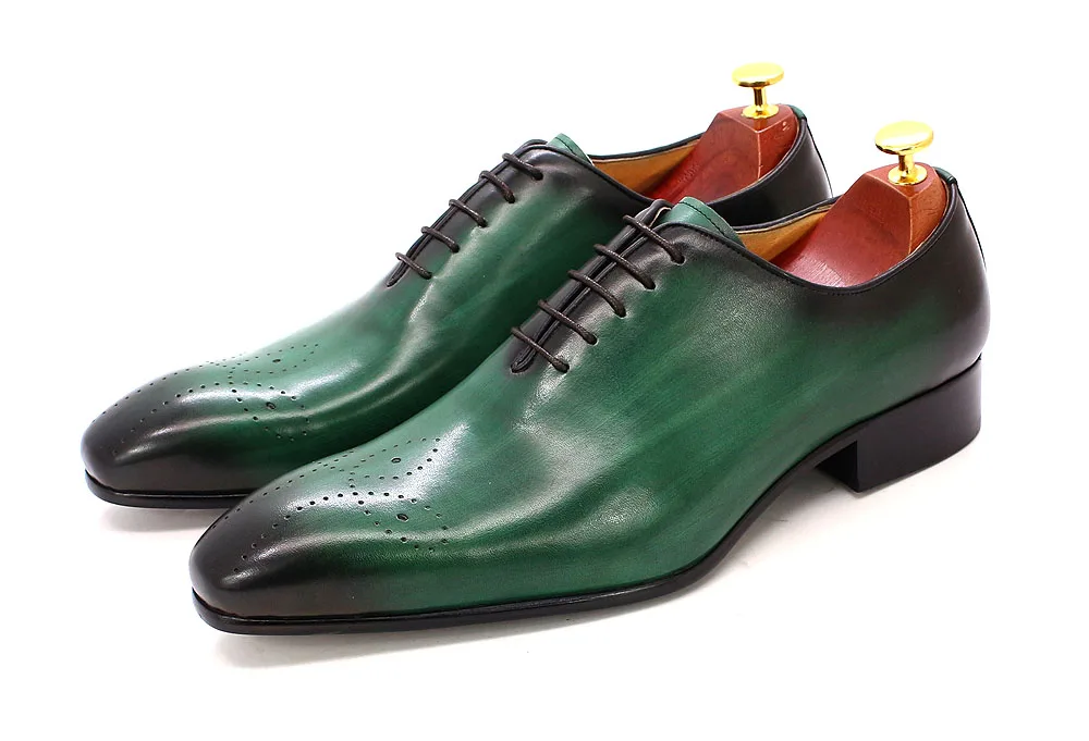 Italian Mens Genuine Leather Dress Shoes Blue Purple Oxfords Wedding Party Formal Shoes Whole Cut Elegant Men's Footwear