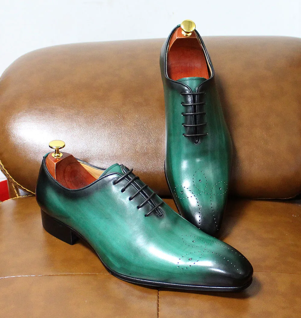 Italian Mens Genuine Leather Dress Shoes Blue Purple Oxfords Wedding Party Formal Shoes Whole Cut Elegant Men's Footwear