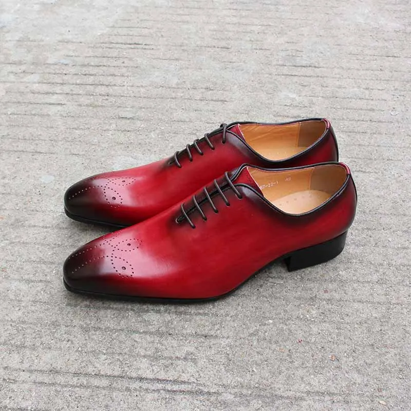 Italian Mens Genuine Leather Dress Shoes Blue Purple Oxfords Wedding Party Formal Shoes Whole Cut Elegant Men's Footwear