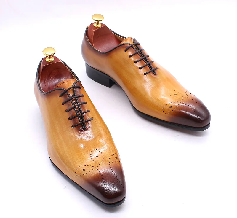 Italian Mens Genuine Leather Dress Shoes Blue Purple Oxfords Wedding Party Formal Shoes Whole Cut Elegant Men's Footwear