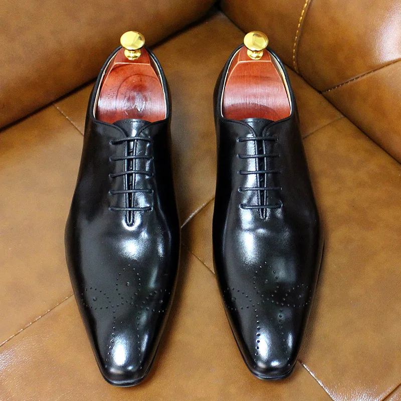 Italian Mens Genuine Leather Dress Shoes Blue Purple Oxfords Wedding Party Formal Shoes Whole Cut Elegant Men's Footwear