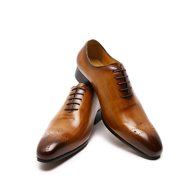 Italian Mens Genuine Leather Dress Shoes Blue Purple Oxfords Wedding Party Formal Shoes Whole Cut Elegant Men's Footwear
