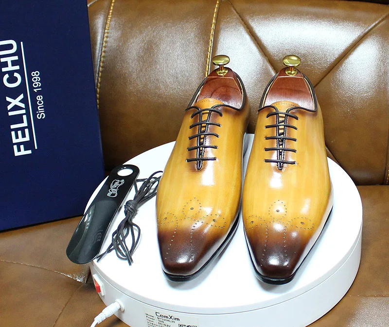 Italian Mens Genuine Leather Dress Shoes Blue Purple Oxfords Wedding Party Formal Shoes Whole Cut Elegant Men's Footwear