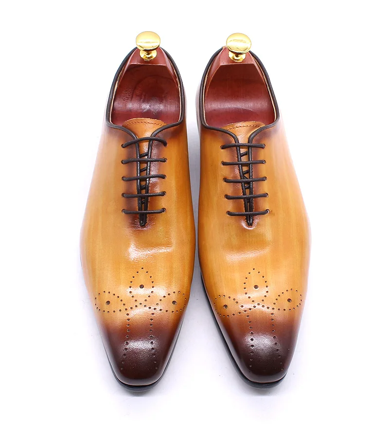 Italian Mens Genuine Leather Dress Shoes Blue Purple Oxfords Wedding Party Formal Shoes Whole Cut Elegant Men's Footwear