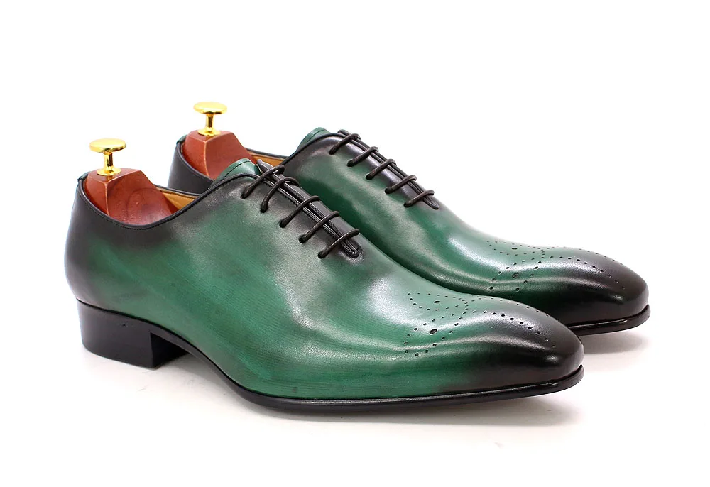 Italian Mens Genuine Leather Dress Shoes Blue Purple Oxfords Wedding Party Formal Shoes Whole Cut Elegant Men's Footwear
