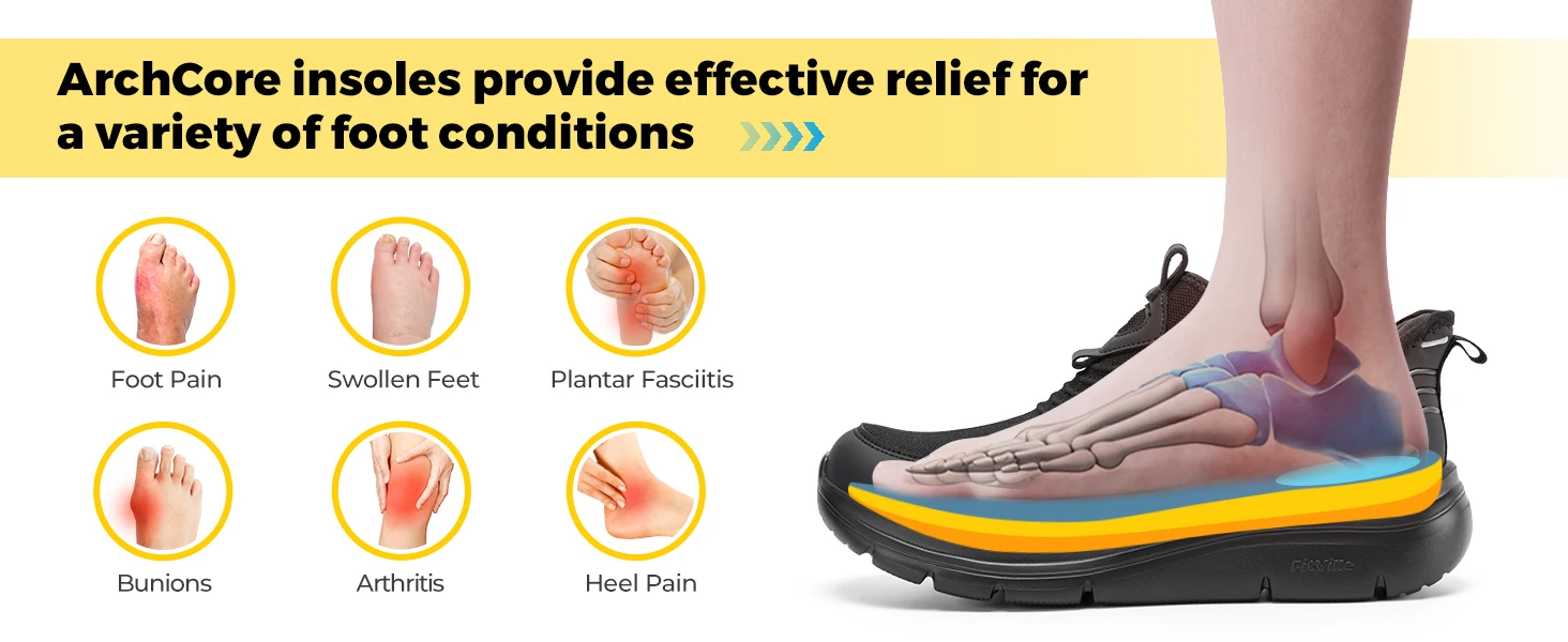 FitVille Men's Soes Extra Wide Slip-On Walking Shoes for Men Orthopedic Casual Sneakers with Arch Support for Plantar Fasciitis