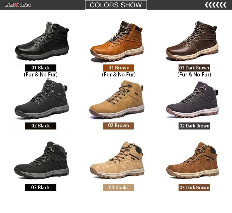DEKABR Winter Warm Men Boots Genuine Leather Fur Plus Men Snow Boots Handmade Waterproof Working Ankle Boots High Top Men Shoes