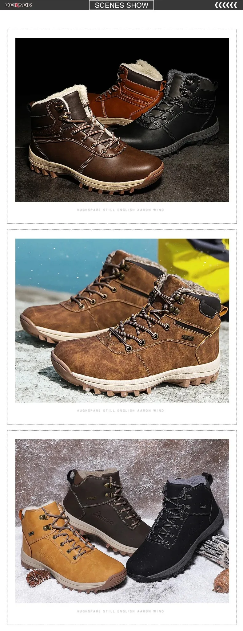 DEKABR Winter Warm Men Boots Genuine Leather Fur Plus Men Snow Boots Handmade Waterproof Working Ankle Boots High Top Men Shoes