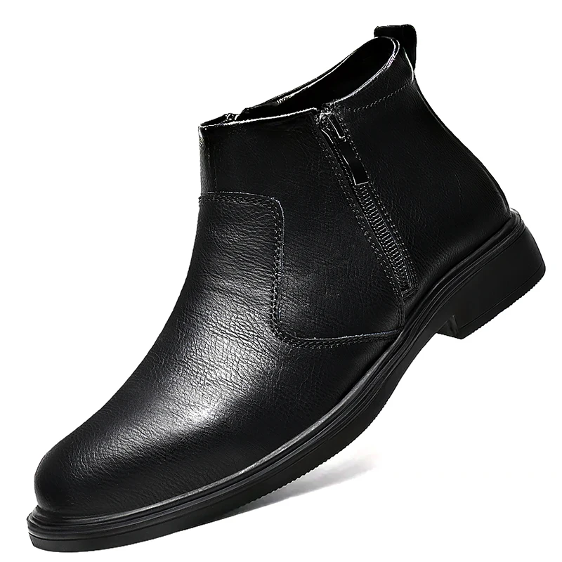 Autumn and Winter New High-Top Leather Shoes for Men, Zippered Leather Boots, Fashionable Versatile Business Casual Shoes, Men's Formal Shoes, Chelsea Boots