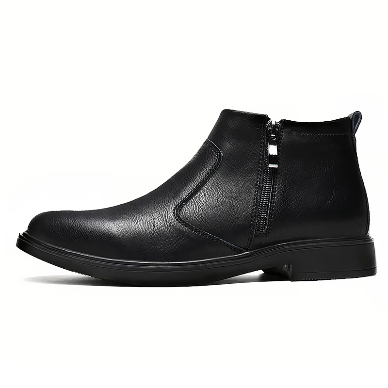 Autumn and Winter New High-Top Leather Shoes for Men, Zippered Leather Boots, Fashionable Versatile Business Casual Shoes, Men's Formal Shoes, Chelsea Boots