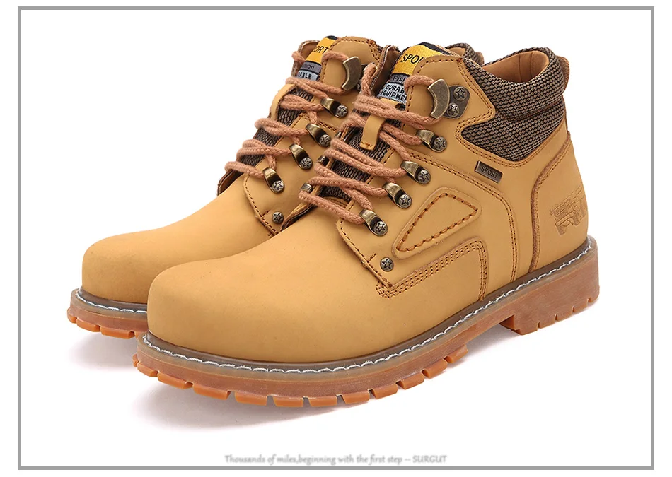 SURGUT Brand Super Warm Men's Winter Leather Men Waterproof Rubber Snow Boots Leisure Boots England Retro Shoes For Men Big Size