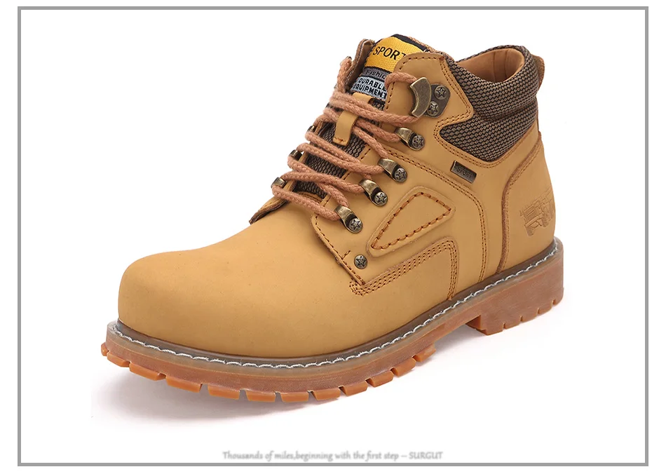 SURGUT Brand Super Warm Men's Winter Leather Men Waterproof Rubber Snow Boots Leisure Boots England Retro Shoes For Men Big Size