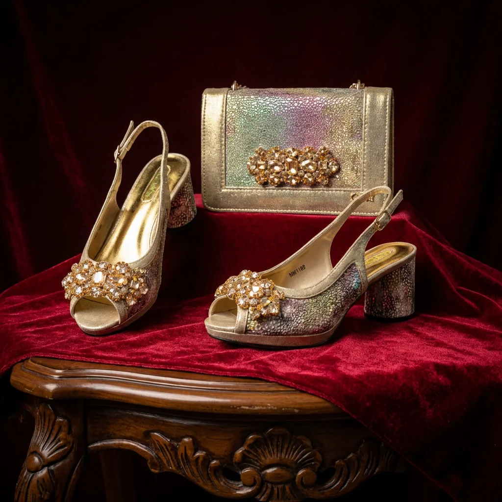 New INS Style Fashion Itlian Design High Heels Shoes  and Bag Set Rhinestone-Embellished Designer Shoes Heel Perfect for Party