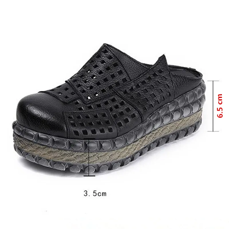 ZXRYXGS Hollow Cowhde Summer Leather Slippers Women Shoes High Heel Sandals 2026 Summer Women Sandals Platform Wedges Slippers