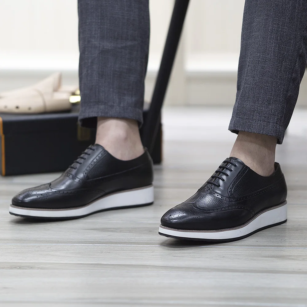 Men's Real Leather Oxford Shoes Classic Wing Tip Toe Lace-Up Handmade Comfortable Casual Sneakers for Business Office