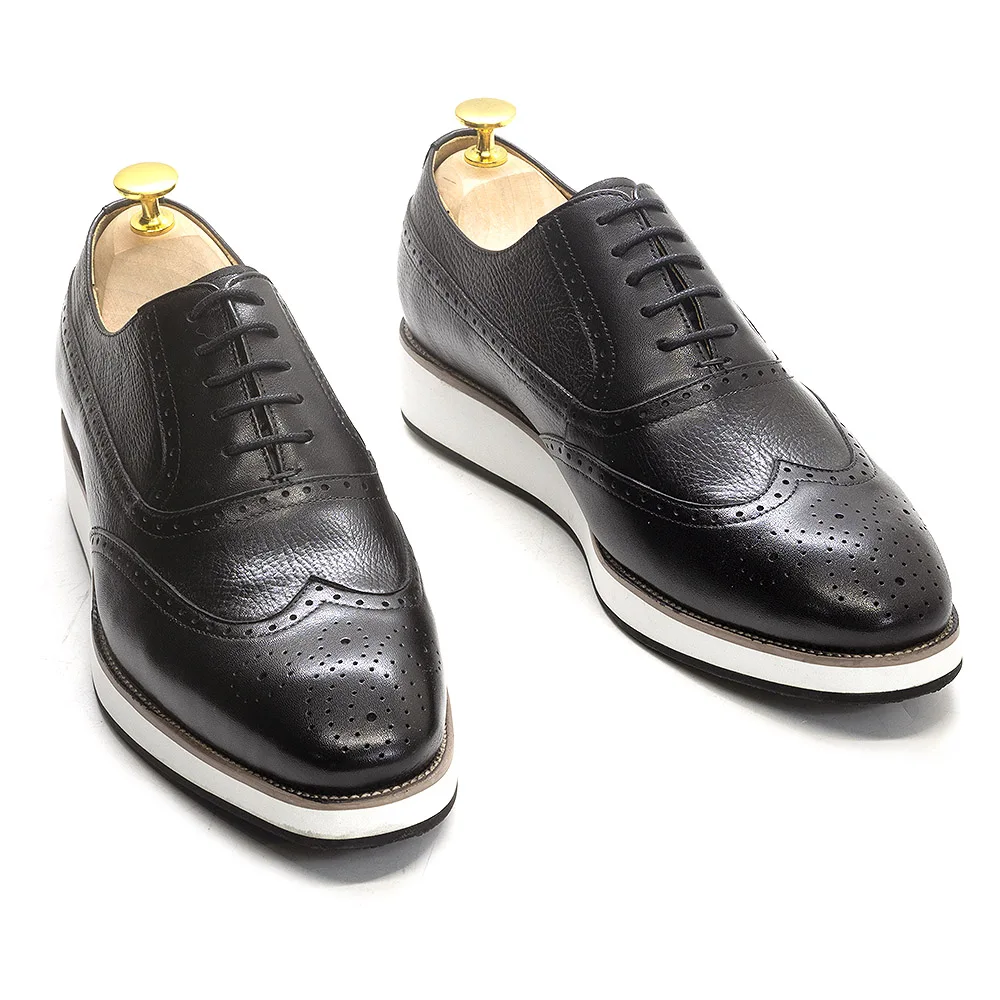 Men's Real Leather Oxford Shoes Classic Wing Tip Toe Lace-Up Handmade Comfortable Casual Sneakers for Business Office