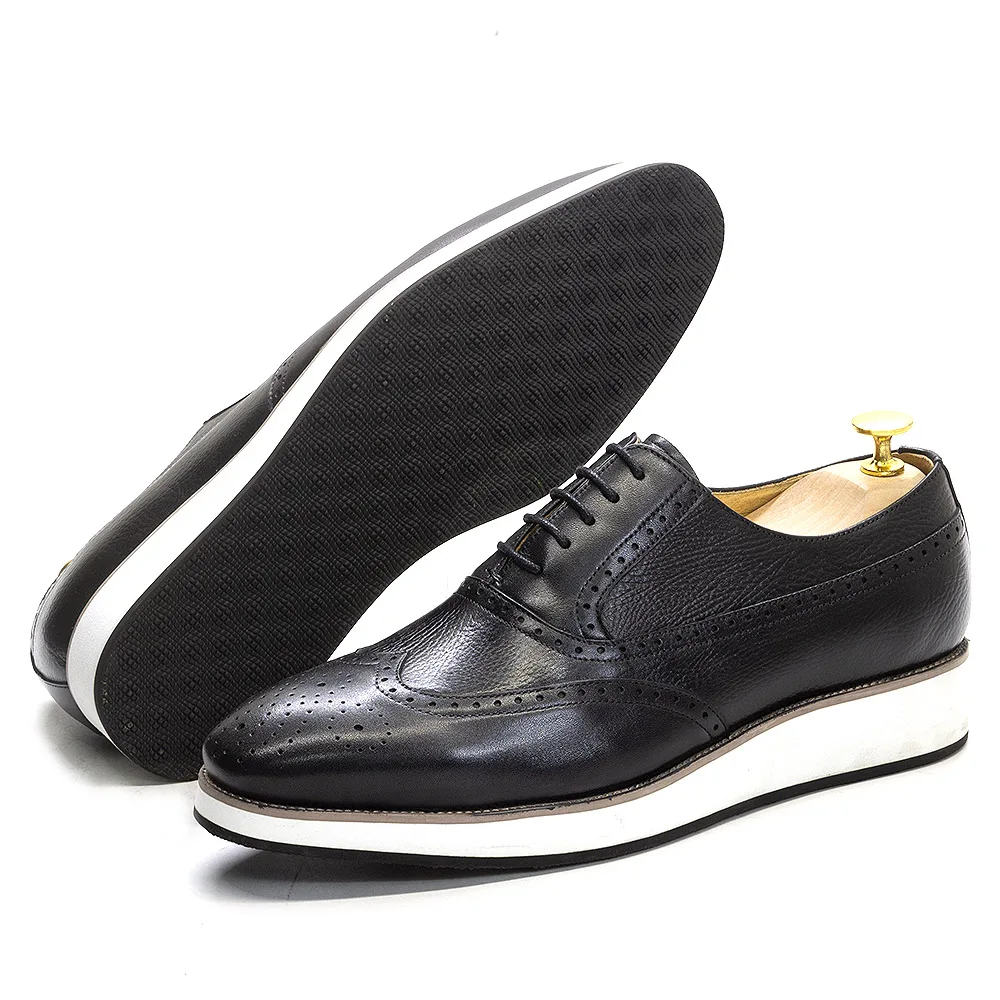 Men's Real Leather Oxford Shoes Classic Wing Tip Toe Lace-Up Handmade Comfortable Casual Sneakers for Business Office
