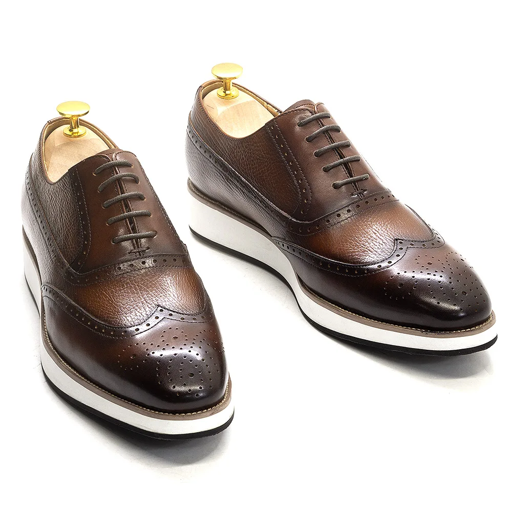 Men's Real Leather Oxford Shoes Classic Wing Tip Toe Lace-Up Handmade Comfortable Casual Sneakers for Business Office