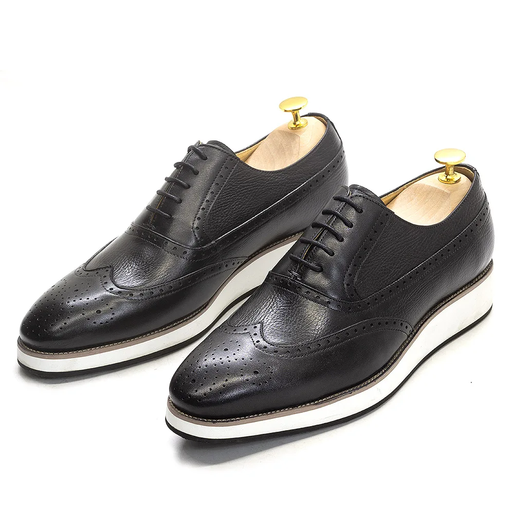 Men's Real Leather Oxford Shoes Classic Wing Tip Toe Lace-Up Handmade Comfortable Casual Sneakers for Business Office