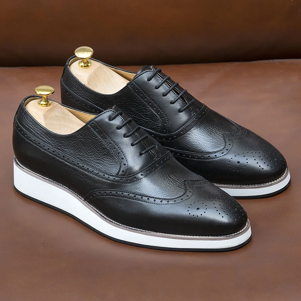 Men's Real Leather Oxford Shoes Classic Wing Tip Toe Lace-Up Handmade Comfortable Casual Sneakers for Business Office