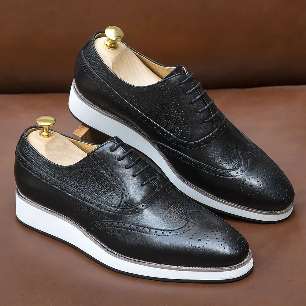 Men's Real Leather Oxford Shoes Classic Wing Tip Toe Lace-Up Handmade Comfortable Casual Sneakers for Business Office